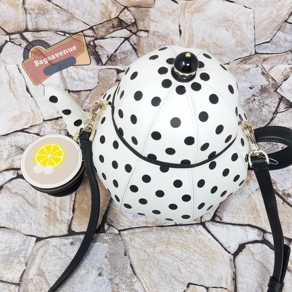Teapot Polka Dot White Crossbody & Key Fob Key Chain Coin Purse Set Kate Spade - Picture 8 of 15
